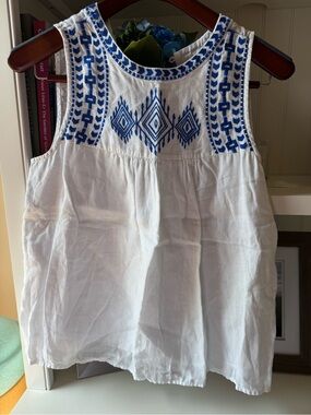 J. Crew Factory White Tank with Blue Embroidered Yoke